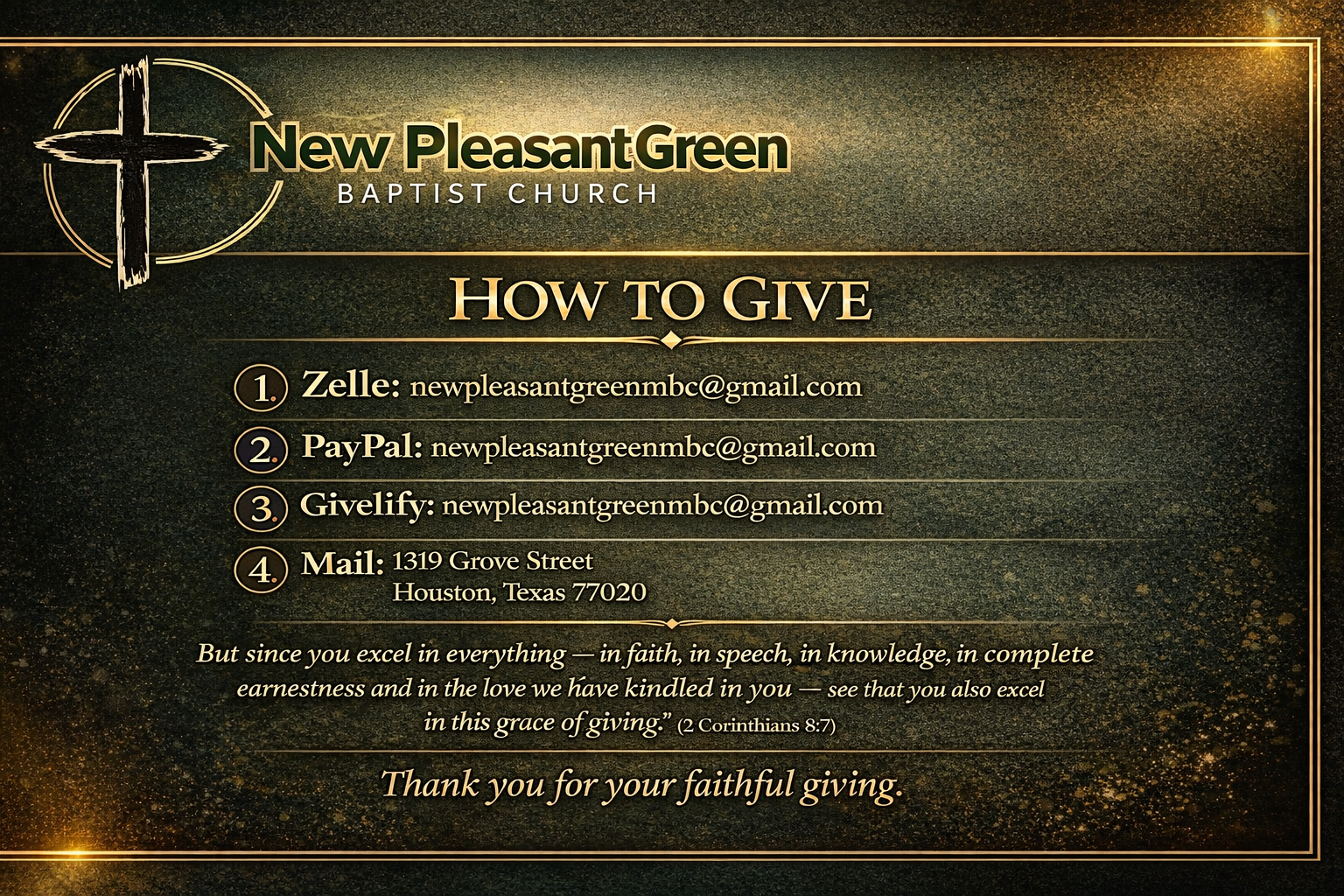 How to give at New Pleasant Green